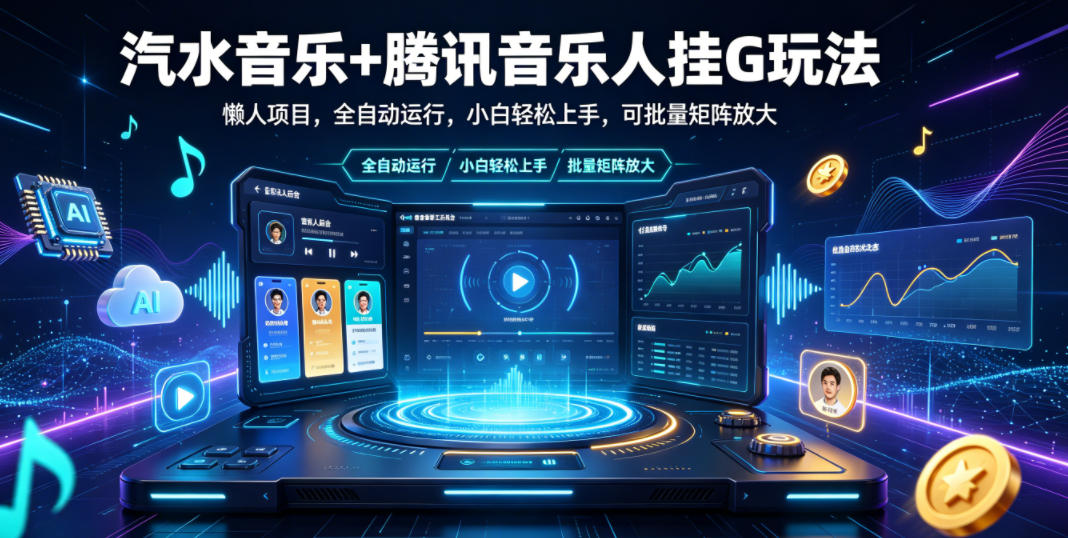 图片[1]-汽水音乐+腾讯音乐人挂G玩法，懒人项目，全自动运行，小白轻松上手，可批量矩阵放大【揭秘】——生财有道创业项目网-生财有道