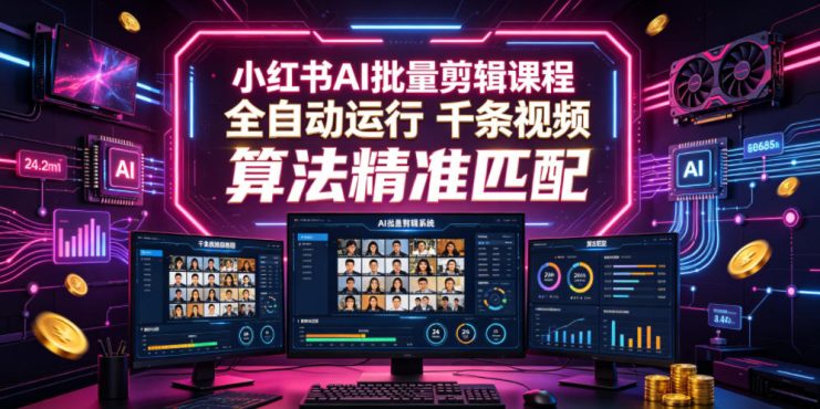 小红书AI批量剪辑课程，24小时全自动运行，解放双手专注运营，千条视频批量处理，小红书算法精准匹配——生财有道创业项目网