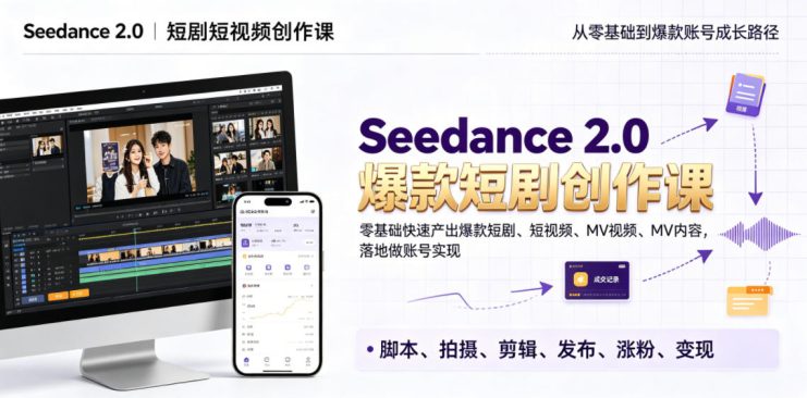 Seedance 2.0短剧短视频创作课,零基础快速产出爆款短剧、短视频、MV内容,落地做账号实现变现——生财有道创业项目网