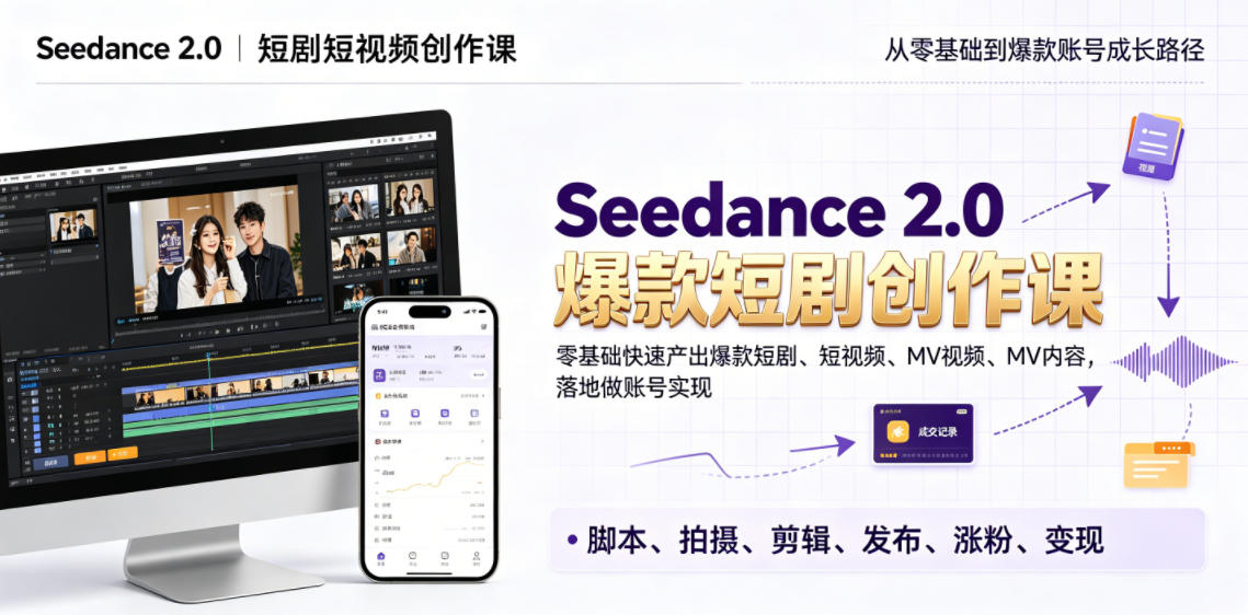 图片[1]-Seedance 2.0短剧短视频创作课，零基础快速产出爆款短剧、短视频、MV内容，落地做账号实现变现——生财有道创业项目网-生财有道