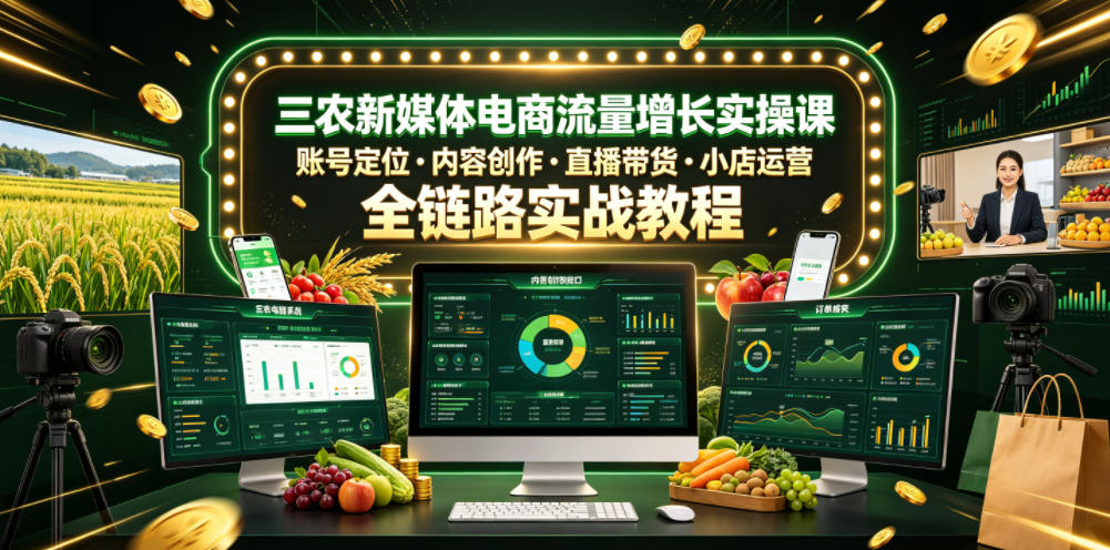 图片[1]-三农新媒体电商流量增长实操课，账号定位・内容创作・直播带货・小店运营，全链路实战教程——生财有道创业项目网-生财有道