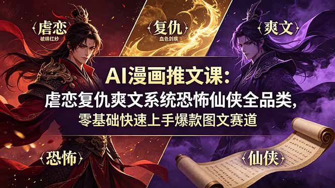 （19060期）AI漫画推文课：虐恋复仇爽文系统恐怖仙侠全品类，零基础快速上手爆款图文赛道_生财有道创业项目网