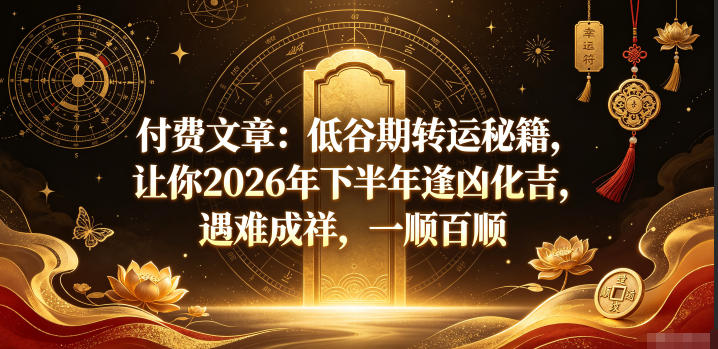 付费文章：低谷期转运秘籍，让你2026年下半年逢凶化吉，遇难成祥，一顺百顺——生财有道创业项目网
