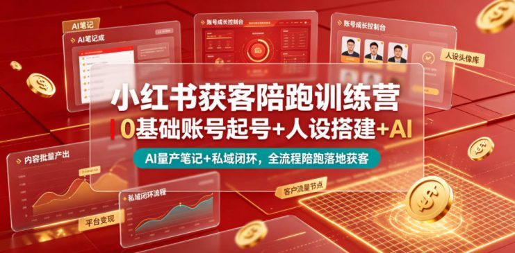 小红书获客陪跑训练营｜0基础账号起号+人设搭建+AI量产笔记+平台变现+私域闭环，全流程陪跑落地获客——生财有道创业项目网