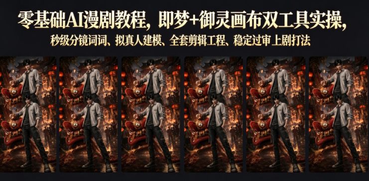 零基础AI漫剧教程，即梦+御灵画布双工具实操，秒级分镜提示词、拟真人建模、全套剪辑工程、稳定过审上剧打法——生财有道创业项目网