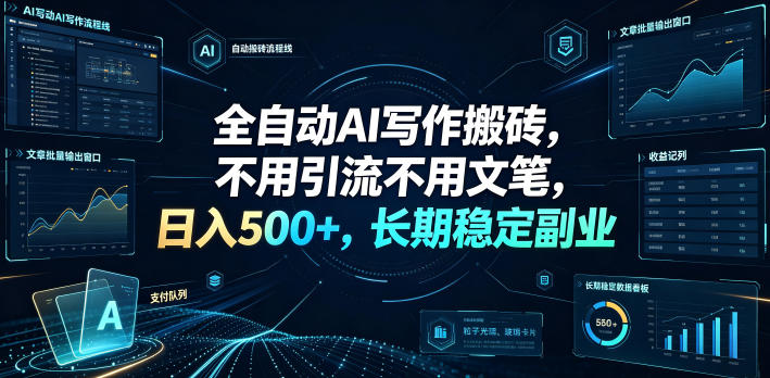 全自动AI写作搬砖，不用引流不用文笔，日入500+，长期稳定副业【揭秘】——生财有道创业项目网