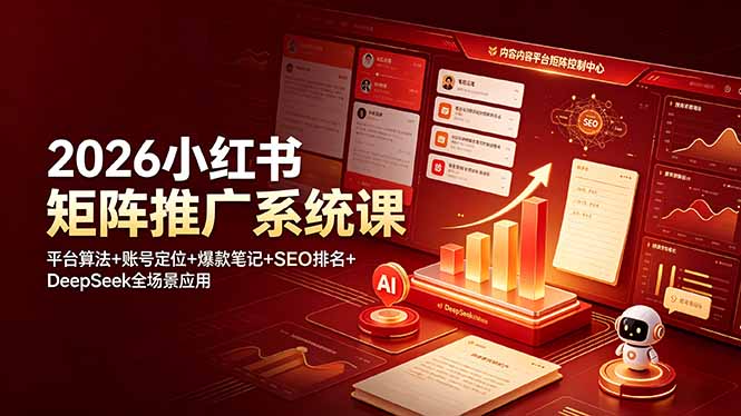 （19129期）2026小红书矩阵推广系统课：平台算法+账号定位+爆款笔记+SEO排名+DeepSeek全场景应用_生财有道创业项目网