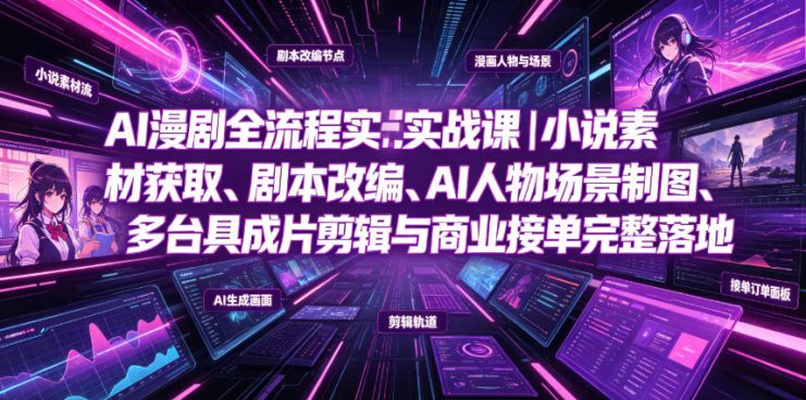 AI漫剧全流程实战课｜小说素材获取、剧本改编、AI人物场景制图、多工具成片剪辑、平台付费变现与商业接单完整落地——生财有道创业项目网