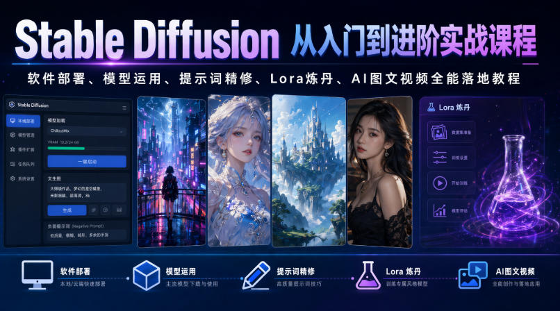 图片[1]-Stable Diffusion从入门到进阶实战课程｜软件部署、模型运用、提示词精修、Lora炼丹、AI图文视频全能落地教程——生财有道创业项目网-生财有道