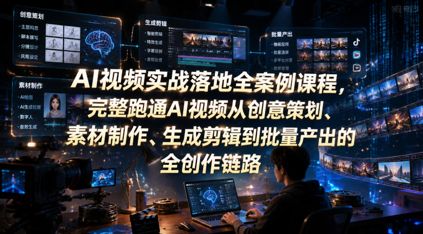 图片[1]-AI视频实战落地全案例课程，完整跑通AI视频从创意策划、素材制作、生成剪辑到批量产出的全创作链路——生财有道创业项目网-生财有道