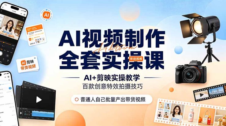（19200期）AI视频制作全套实操课，多款AI工具搭配剪映教学，百种特效运镜拍摄实操，抖音账号带货运营全覆盖_生财有道创业项目网