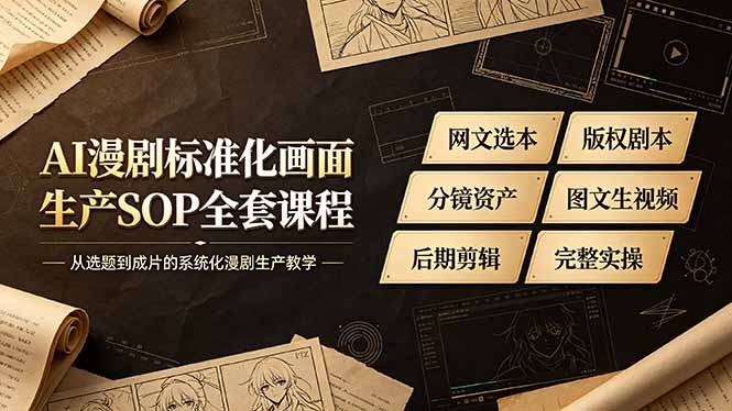 （19199期）AI漫剧标准化画面生产SOP全套课程，网文选本版权剧本分镜资产全覆盖，图文生视频后期剪辑完整实操教学_生财有道创业项目网