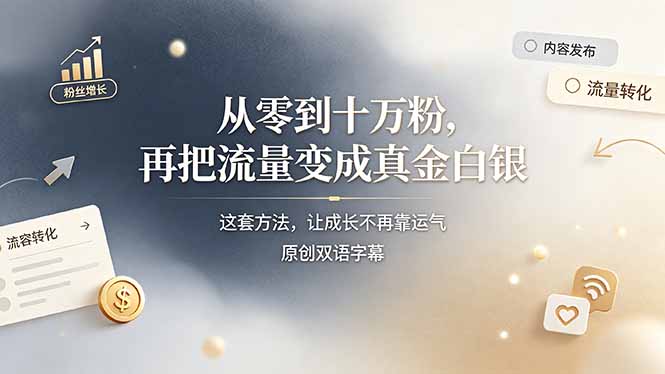 （19198期）从零到十万粉，再把流量变成真金白银——这套方法，让成长不再靠运气【原创双语字幕】_生财有道创业项目网