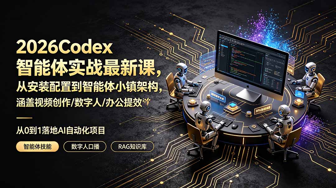 图片[1]-（19237期）2026Codex智能体实战最新课，从安装配置到智能体小镇架构，涵盖视频创作/数字人/办公提效全技能_生财有道创业项目网-生财有道