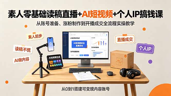 （19232期）素人零基础读稿直播+AI短视频+个人IP搞钱课，从账号准备、涨粉制作到开播成交全流程实操教学_生财有道创业项目网