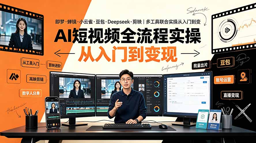图片[1]-（19250期）AI短视频全流程实操：即梦·蝉镜·小云雀·豆包·Deepseek·剪映｜多工具联合实操从入门到变现_生财有道创业项目网-生财有道