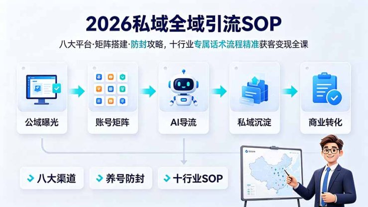 （19248期） 2026私域全域引流SOP｜八大平台·矩阵搭建·防封攻略，十行业专属话术流程精准获客变现全课_生财有道创业项目网