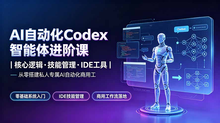 图片[1]-（19245期）AI自动化Codex智能体进阶课｜核心逻辑·技能管理·IDE工具｜从零搭建私人专属AI自动化商用工作流_生财有道创业项目网-生财有道