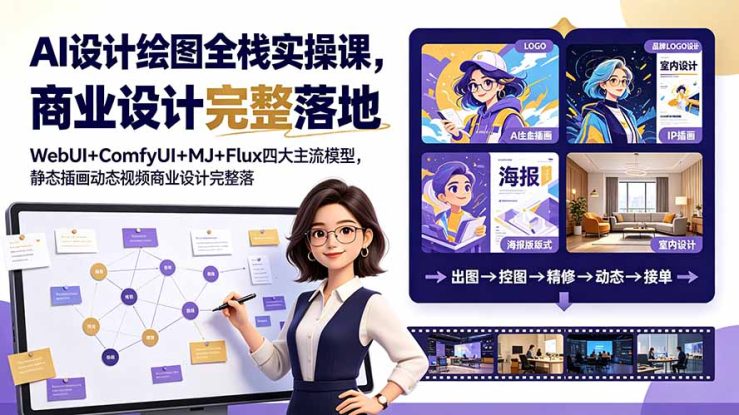 （19244期）AI设计绘图全栈实操课，WebUI+ComfyUI+MJ+Flux四大主流模型，静态插画动态视频商业设计完整落地教程_生财有道创业项目网
