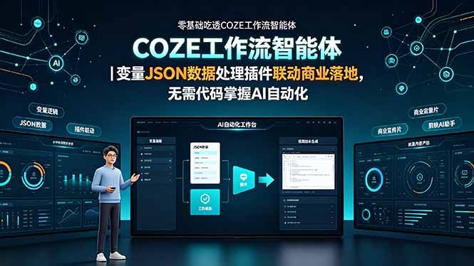 图片[1]-（19243期）零基础吃透COZE工作流智能体｜变量JSON数据处理插件联动商业落地，无需代码掌握AI自动化_生财有道创业项目网-生财有道