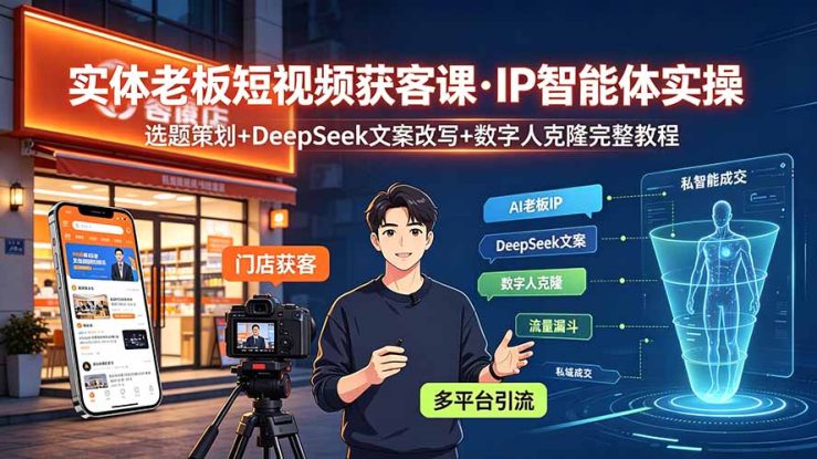 （19260期）实体老板短视频获客课·IP智能体实操｜选题策划+DeepSeek文案改写+数字人克隆完整教程_生财有道创业项目网