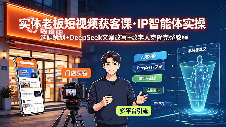 图片[1]-（19260期）实体老板短视频获客课·IP智能体实操｜选题策划+DeepSeek文案改写+数字人克隆完整教程_生财有道创业项目网-生财有道