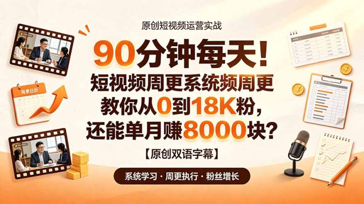 （19265期）90 分钟每天！短视频周更系统教你从 0 到 18K 粉，还能单月赚 8000 块？【原创双语字幕】_生财有道创业项目网