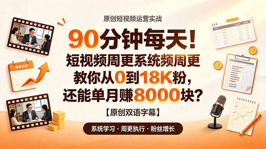 图片[1]-（19265期）90 分钟每天！短视频周更系统教你从 0 到 18K 粉，还能单月赚 8000 块？【原创双语字幕】_生财有道创业项目网-生财有道