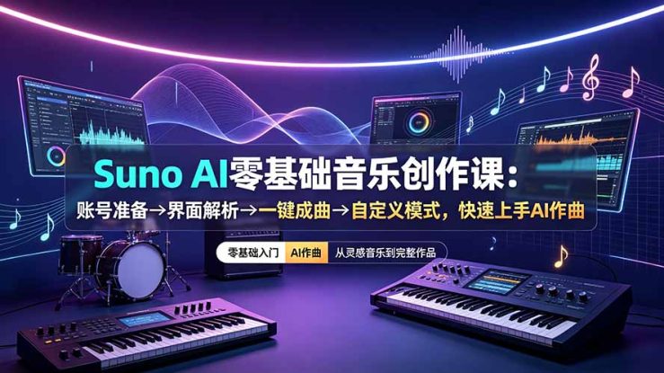 （19264期）Suno AI零基础音乐创作课：账号准备→界面解析→一键成曲→自定义模式，快速上手AI作曲_生财有道创业项目网