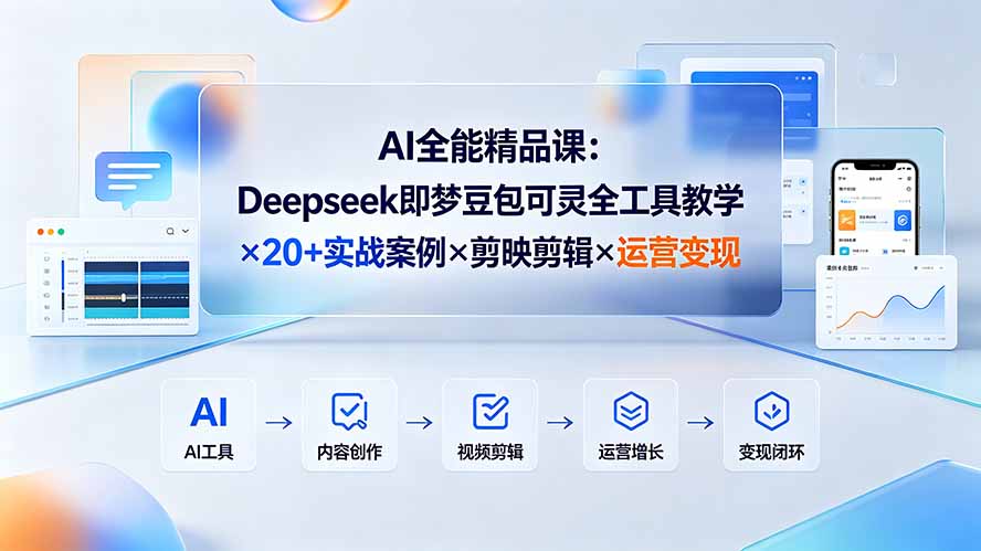 图片[1]-（19278期）AI全能精品课：Deepseek即梦豆包可灵全工具教学×20+实战案例×剪映剪辑×运营变现_生财有道创业项目网-生财有道