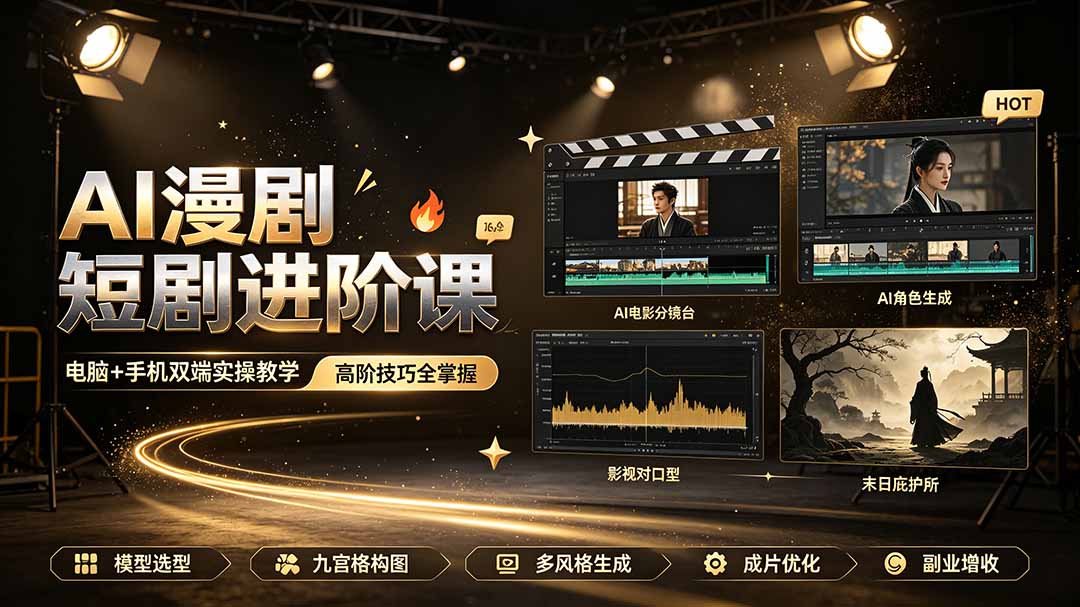 图片[1]-（19317期）AI漫剧短剧进阶课｜电脑+手机双端实操教学｜影视剧对口型人物吃瓜×解压末日庇护所全程讲解，高阶技巧全掌握_生财有道创业项目网-生财有道