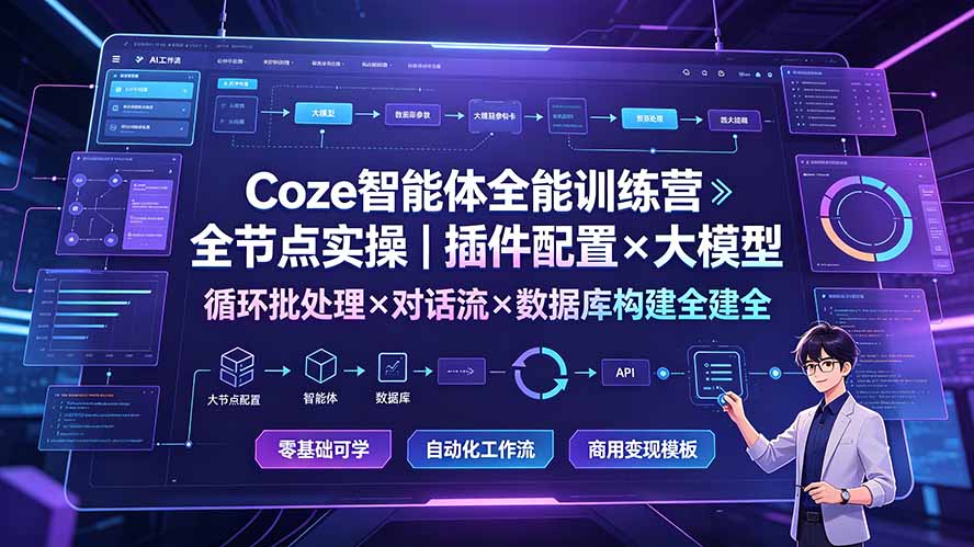图片[1]-（19324期）Coze智能体全能训练营：全节点实操｜插件配置×大模型×循环批处理×对话流×数据库构建全教学_生财有道创业项目网-生财有道