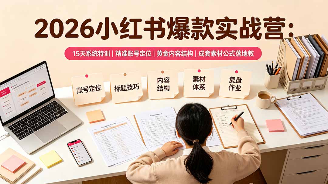 图片[1]-（19332期）2026小红书爆款实战营：15天系统特训｜精准账号定位｜黄金内容结构｜成套素材公式落地教程_生财有道创业项目网-生财有道