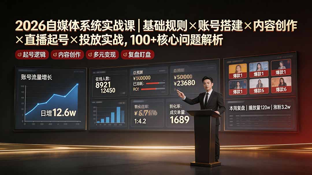 图片[1]-（19329期）2026自媒体系统实战课｜基础规则×账号搭建×内容创作×直播起号×投放实战，100+核心问题解析_生财有道创业项目网-生财有道