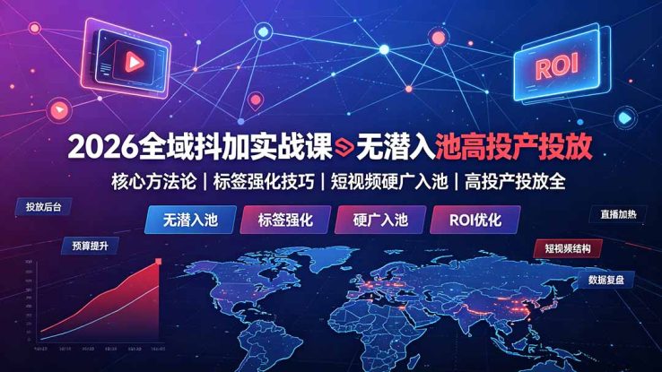 （19341期）2026全域抖加实战课：无潜入池核心方法论｜标签强化技巧｜短视频硬广入池｜高投产投放全教程_生财有道创业项目网