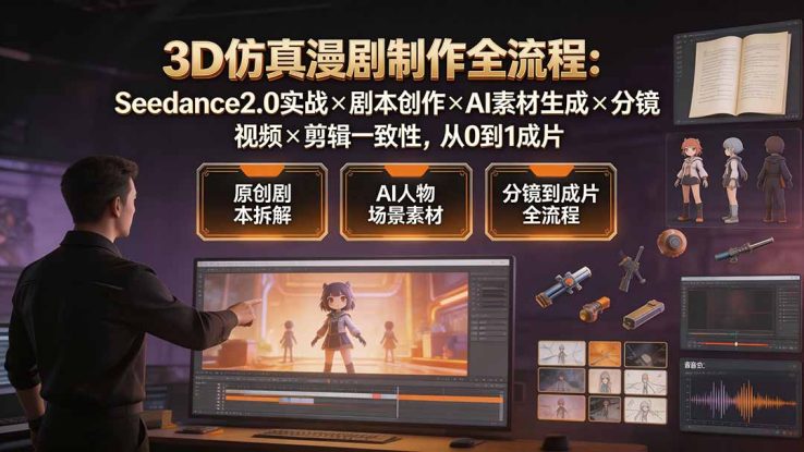 （19341期）3D仿真漫剧制作全流程：Seedance2.0实战×剧本创作×AI素材生成×分镜视频×剪辑一致性，从0到1成片_生财有道创业项目网