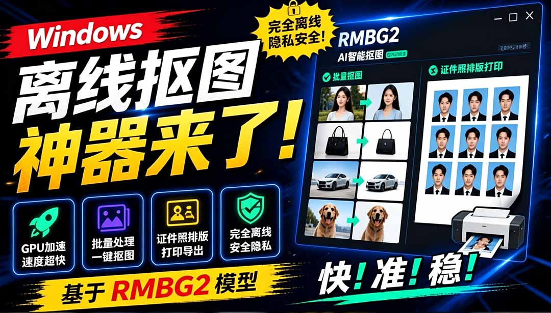 图片[1]-（19357期）Windows离线抠图神器来了！支持批量抠图 + 证件照排版打印，基于RMBG2模型，GPU加速 方块AI抠图_生财有道创业项目网-生财有道