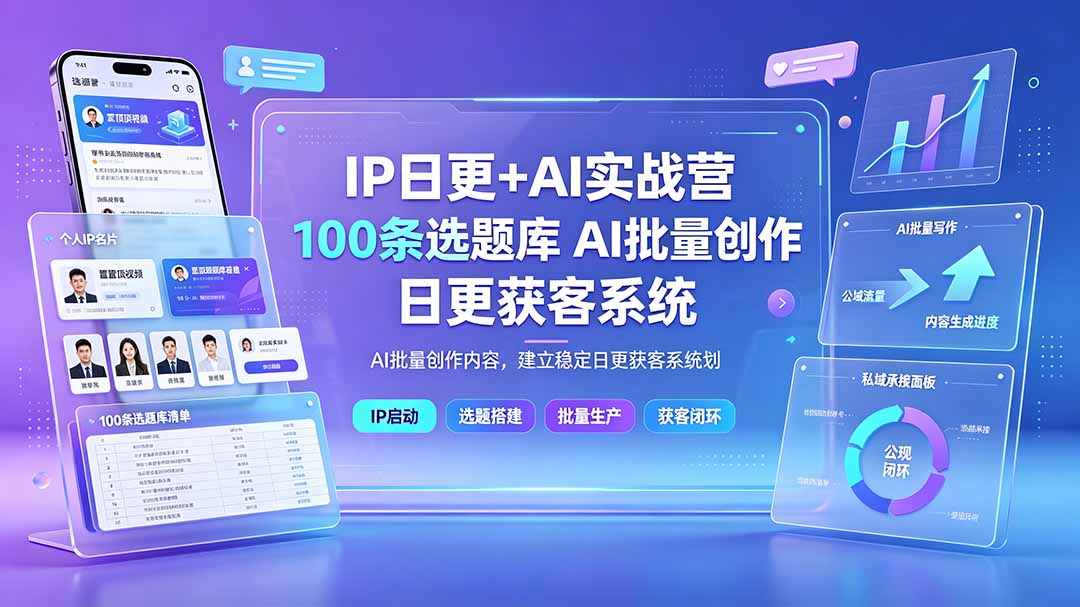 图片[1]-（19353期）IP日更+AI实战营：IP置顶视频制作×100条选题库搭建×10条日更规划，AI批量创作内容，建立稳定日更获客系统_生财有道创业项目网-生财有道