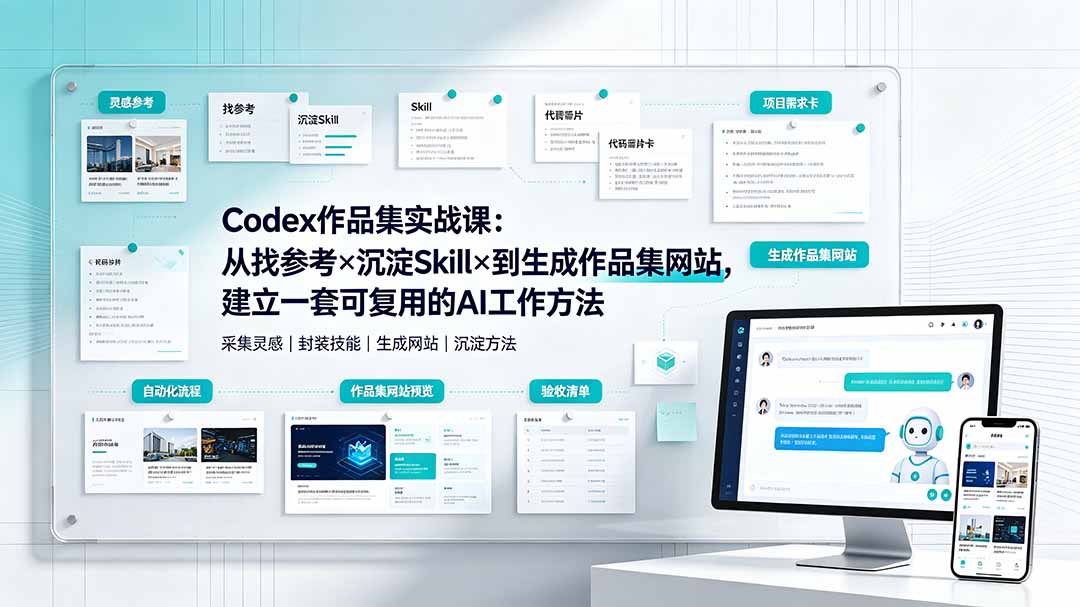 图片[1]-（19361期）Codex作品集实战课：从找参考×沉淀Skill×到生成作品集网站，建立一套可复用的AI工作方法_生财有道创业项目网-生财有道