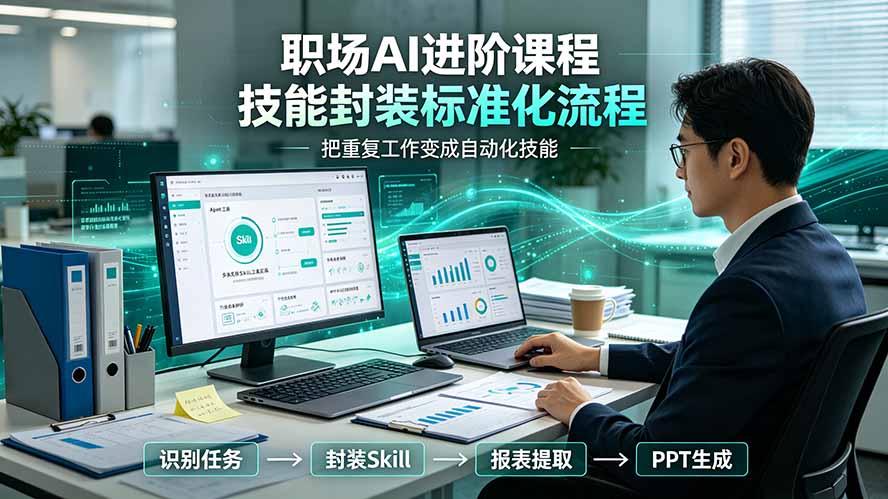 图片[1]-（19369期）职场AI进阶课程；多类实用Skill工具实操，专属技能封装标准化流程，报表行业报告一键提取核心内容_生财有道创业项目网-生财有道