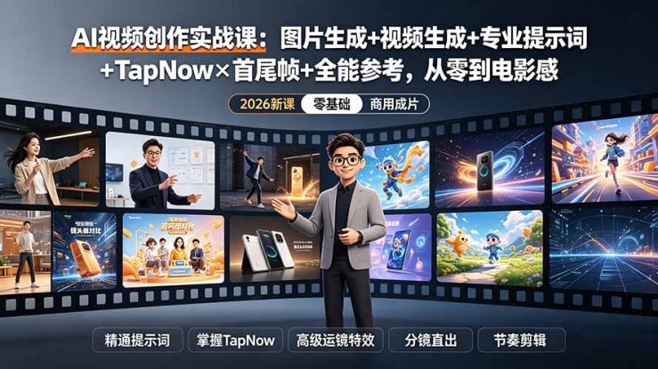 （19383期）AI视频创作实战课：图片生成+视频生成+专业提示词+TapNow×首尾帧+全能参考，从零到电影感成片_生财有道创业项目网