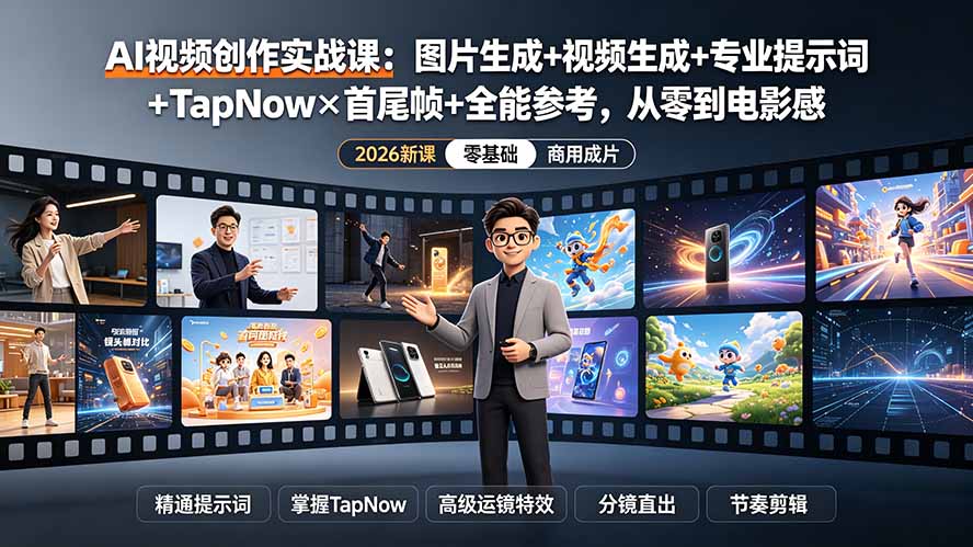 图片[1]-（19383期）AI视频创作实战课：图片生成+视频生成+专业提示词+TapNow×首尾帧+全能参考，从零到电影感成片_生财有道创业项目网-生财有道