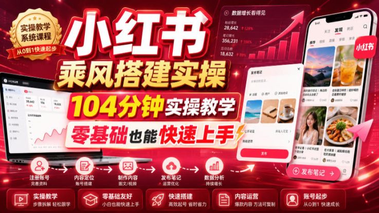 （19396期）小红书乘风搭建实操，104分钟实操教学，零基础也能快速上手_生财有道创业项目网