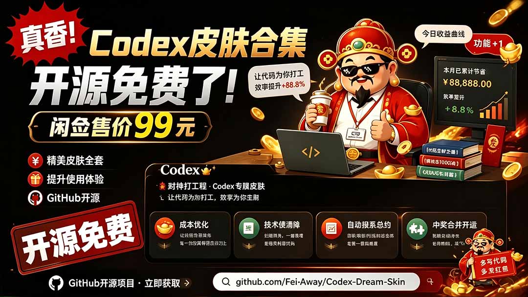图片[2]-（19432期）闲鱼售卖99元的Codex皮肤包，GitHub 免费开源了！让你的codex变成精美界面 Codex Dream Skin_生财有道创业项目网-生财有道