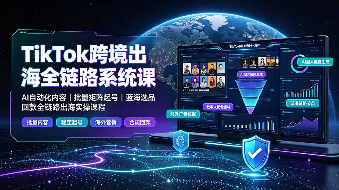 图片[1]-（19425期）TikTok跨境出海全链路系统课-2026年7月：AI自动化内容｜批量矩阵起号｜蓝海选品回款全链路出海实操课程_生财有道创业项目网-生财有道
