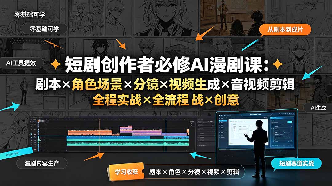 图片[1]-（19459期）短剧创作者必修AI漫剧课：剧本×角色场景×分镜×视频生成×音视频剪辑×全流程实战×创意短片拆解_生财有道创业项目网-生财有道