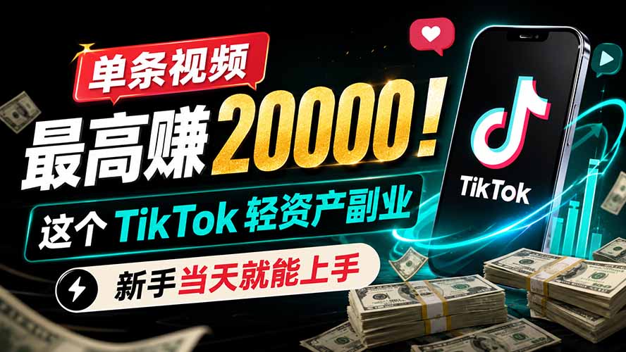 图片[1]-（19457期）单条视频最高赚 20000！这个 TikTok 轻资产副业，新手当天就能上手_生财有道创业项目网-生财有道