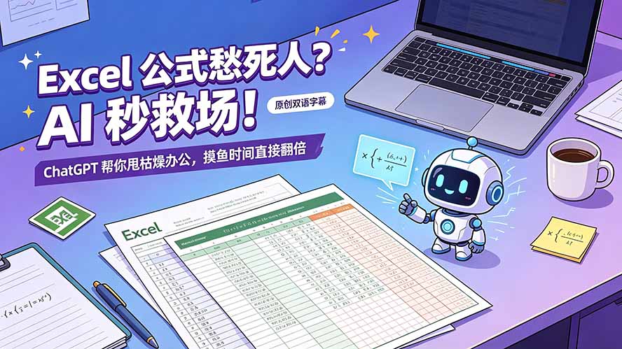 图片[1]-（19487期）Excel 公式愁死人？AI 秒救场！ChatGPT 帮你甩枯燥办公，摸鱼时间直接翻倍【原创双语字幕】_生财有道创业项目网-生财有道