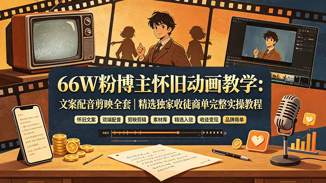 图片[2]-（19499期）66W粉博主怀旧动画教学：文案配音剪映全套｜精选独家收徒商单完整实操教程_生财有道创业项目网-生财有道