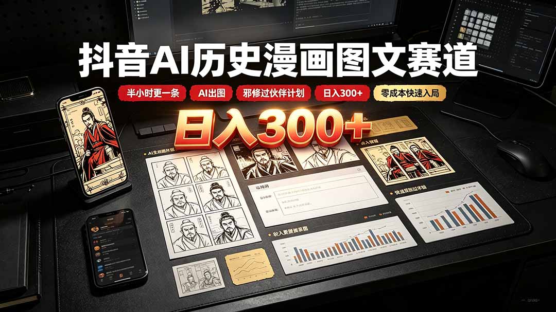图片[2]-（19498期）抖音AI历史漫画图文赛道：半小时更一条×AI出图×邪修过伙伴计划×日入300+，零成本快速入局_生财有道创业项目网-生财有道